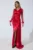 Rochie de ocazie din licra satinat cu strass-uri pe maneci Isaura Rosie