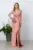 Rochie de ocazie din licra satinat cu strass-uri pe maneci Isaura Somon