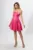 Rochie de ocazie din satin tip baby doll cu strass-uri in talie Angelina Ciclam