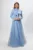 Rochie de ocazie din tull brodat cu paiete si volan din satin Leocadia Bleu