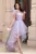 Rochie de ocazie din tulle lila cu corset si volane