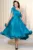 Rochie de ocazie eleganta Caroline turquoise midi din voal peliculizat plisat