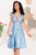 Rochie de ocazie eleganta bleu in clos Liana cu flori 3D