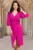 Rochie de ocazie eleganta fucsia conica cu fronseuri si bujori 3D