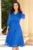 Rochie de ocazie midi albastra in clos Romina cu fir lurex