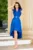 Rochie de ocazie midi albastru royal cu fulgi la umeri