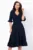 Rochie de ocazie midi bleumarin cu fronseuri si volane