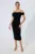Rochie de ocazie midi cu pliuri si maneci lasate Nova Neagra