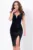 Rochie de ocazie neagra din catifea cu fronseuri si franjuri din strassuri