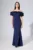 Rochie de ocazie premium din crepe cu flori 3D la bust Fever Bleumarin