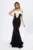 Rochie de ocazie premium tip sirena cu flori 3D la bust Midnight Neagra