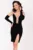 Rochie de ocazie scurta neagra Janet cu maneci detasabile