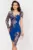 Rochie de seara Adelina albastru royal cu flori pastelate si paiete