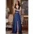 Rochie de seara Ophelia bleumarin lunga din tafta satinata