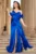 Rochie de seara albastra Ginny cu maneci gogosar si funda maxi