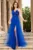 Rochie de seara albastra din tulle Minerva cu flori 3D