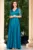 Rochie de seara aqua Giorgia lunga din tafta cu maneci paietate