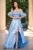 Rochie de seara bleu Valeria din tafta cu paiete si fulgi