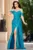 Rochie de seara din paiete bleu Cecilia cu trena pe o parte