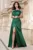 Rochie de seara din tafta Calliope verde cu flori de bujor 3D