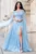 Rochie de seara eleganta Anubis bleu cu maneci trena si aplicatii pretioase