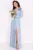 Rochie de seara eleganta Gabriella bleu cu drapaje si floare 3D