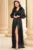 Rochie de seara eleganta Gabriella neagra cu drapaje si floare 3D