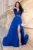Rochie de seara eleganta Larissa albastra din voal cu flori 3D