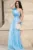 Rochie de seara lunga Fiorella bleu cu flore 3D pe umar