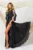 Rochie de seara lunga Pretty Girl eleganta neagra cu cordon tip funda