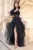 Rochie de seara lunga neagra Lidia din tulle cu funda pe umar