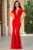 Rochie de seara lunga rosie Severina cu flori in relief