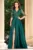 Rochie de seara lunga verde Lucrezia din tafta cu broderie
