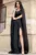 Rochie de seara neagra eleganta Anubis cu maneci trena si aplicatii pretioase