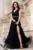 Rochie de seara neagra lunga in clos cu flori 3D