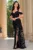 Rochie de seara neagra tip sirena cu glitter si trena pe o parte