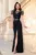 Rochie de seara pretioasa Angie neagra cu paiete si trena pe o parte