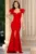 Rochie de seara rosie Ginevra cu volane la umeri