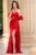 Rochie de seara rosie Ginny cu maneci gogosar si funda maxi