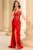 Rochie de seara rosie Vanessa cu fusta din tafta si bust brodat