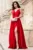 Rochie de seara rosie lunga din tafta Saturn cu flori 3D
