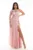Rochie de seara roz prafuit lunga din voal cu flori 3D