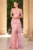 Rochie de seara roz tip sirena brodata cu paiete sclipitoare si margele