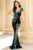 Rochie de seara tip sirena Fabrizia cu broderie florala turquoise