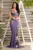 Rochie de seara tip sirena Kany lila cu model din paiete si flori pastelate