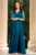 Rochie de seara turquoise Giorgia lunga din tafta cu maneci paietate