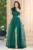 Rochie de seara verde Clio din tulle brodat cu floare 3D pe umar si strassuri