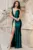 Rochie de seara verde lunga Sonia cu insertii aurii