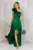 Rochie de seara verde lunga cu umar gol si floare 3D
