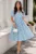 Rochie de zi bleu Ayana in clos cu buline maro